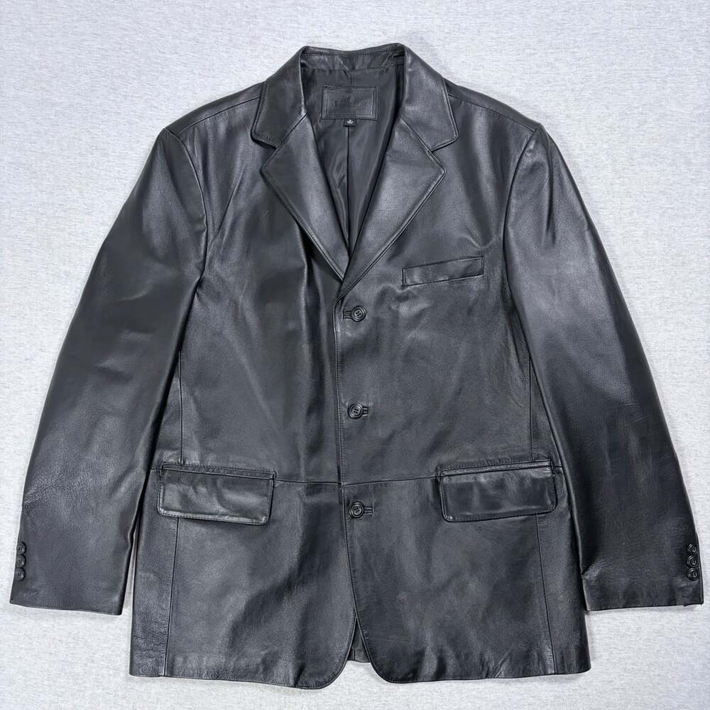 Croft & Barrow Men's Black Genuine Leather 3-Button Sport Coat Blazer Size XL